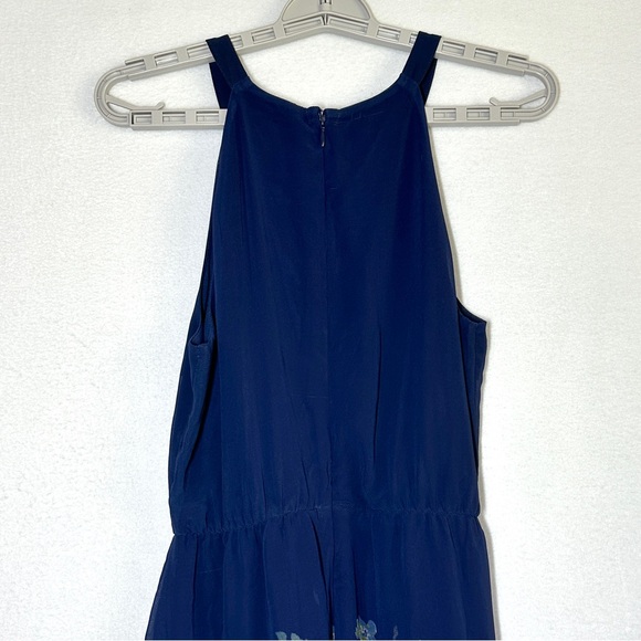 Modcloth Floral Dress M Navy Blue Halter High Neck Sleeveless Lined Skirt - Picture 4 of 8
